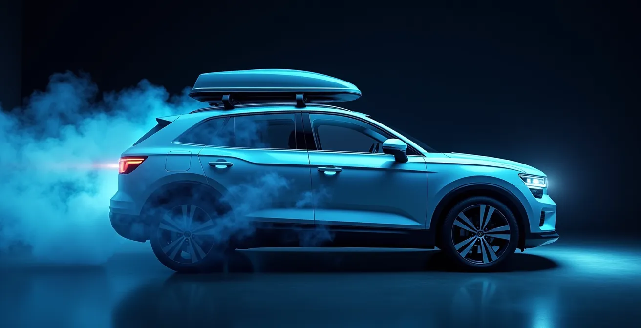 Aerodynamische Visualisierung einer Dachbox im Windkanal