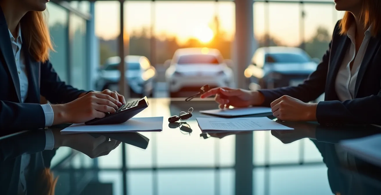 Beratungsgespräch im deutschen Autohaus über E-Auto Finanzierungsmodelle