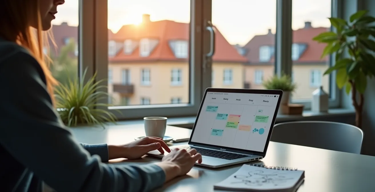 Person plant Carsharing-Buchung am Laptop mit Kalenderansicht