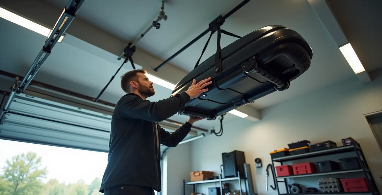 Dachbox an Garagendecke mit Liftsystem aufgehängt