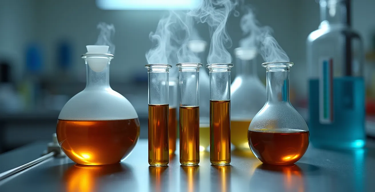 Wissenschaftliches Diagramm zeigt Siedepunktabfall von Bremsflüssigkeit über 36 Monate