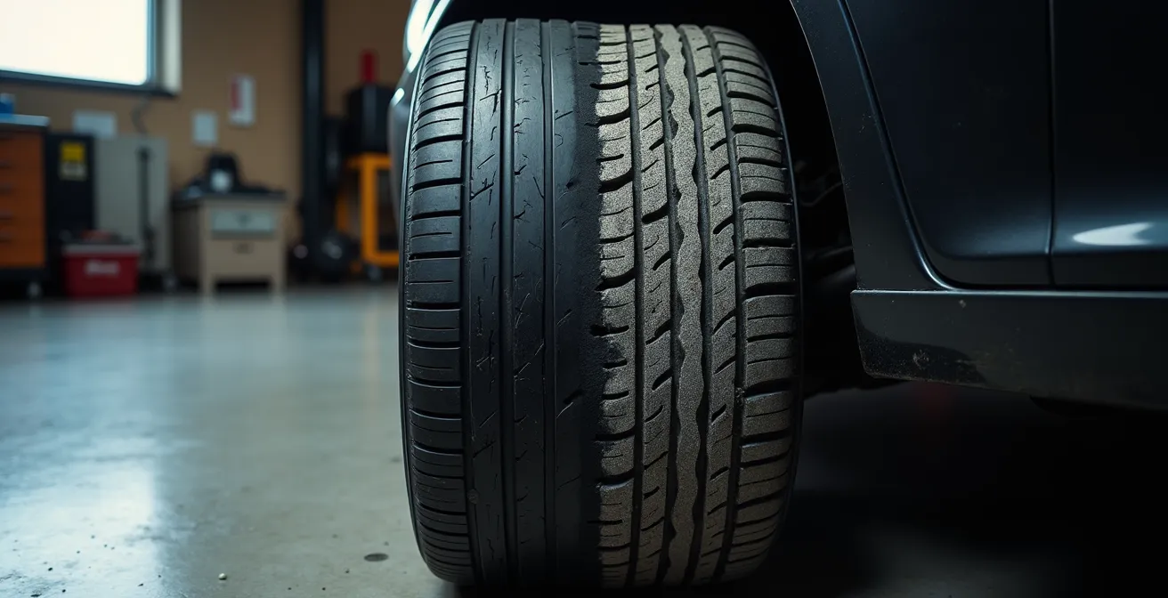 Nahaufnahme einer DOT-Nummer auf einer Reifenflanke zur Altersbestimmung