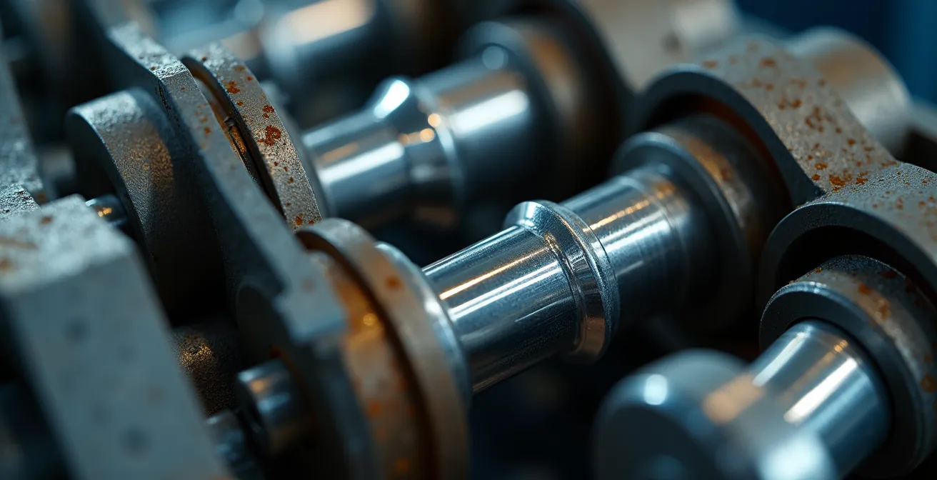 Nahaufnahme einer hydraulischen Ladebordwand während Wartungsarbeiten