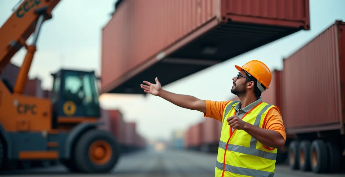 Umschlag von Wechselbrücken im KV-Terminal zwischen LKW und Bahn