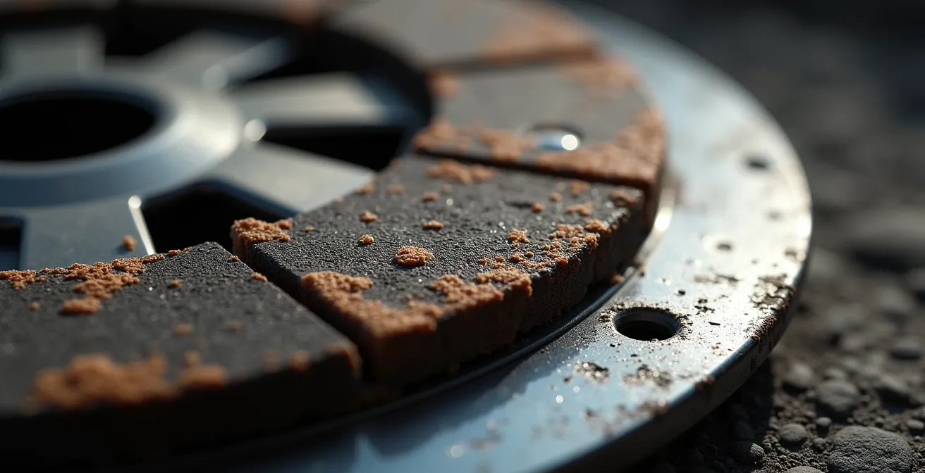 Nahaufnahme einer verschlissenen Kupplungsscheibe mit sichtbaren Abnutzungsspuren