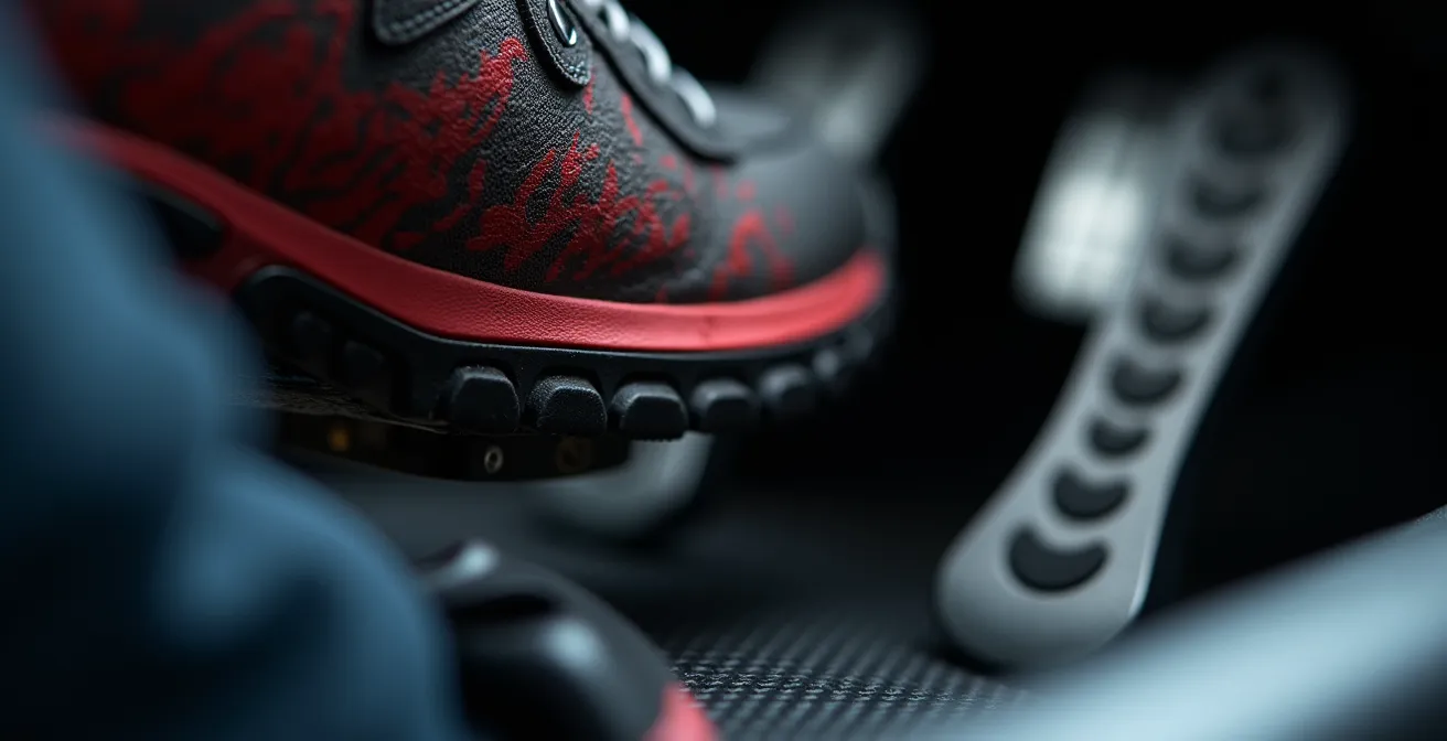 Detailaufnahme eines Gaspedals während präziser Dosierung
