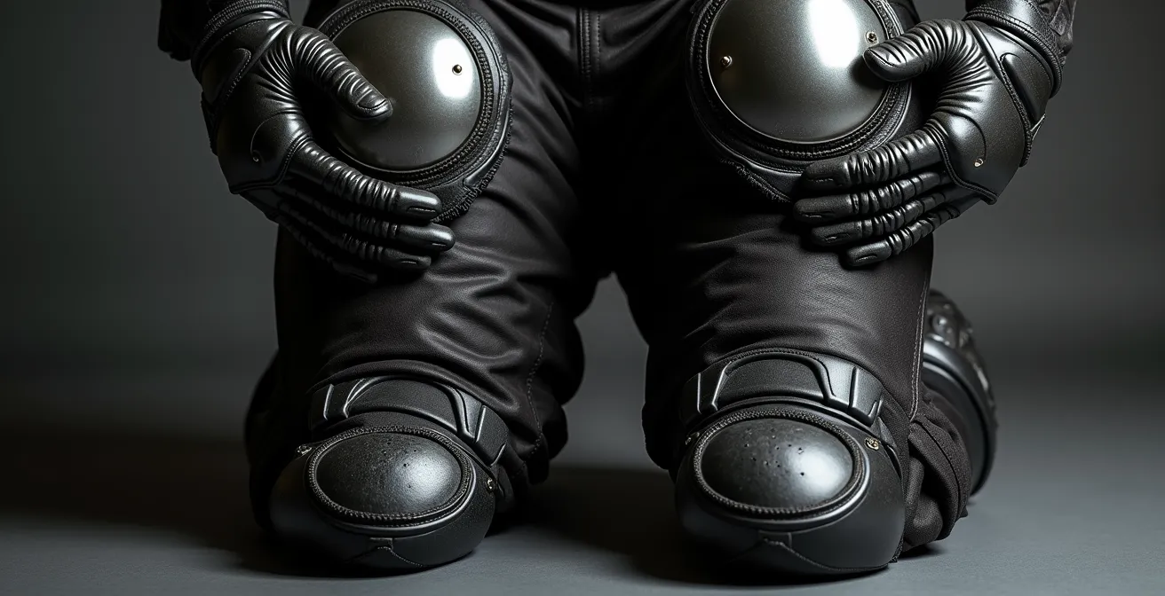 Moderne Motorradschutzkleidung mit Protektoren im Detail