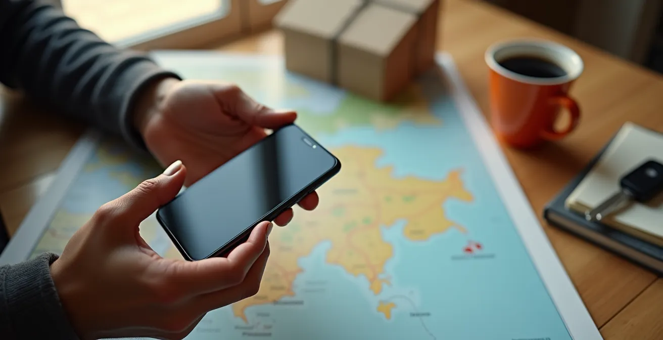 Smartphone zeigt Offline-Karten Download für die Schweiz Reisevorbereitung