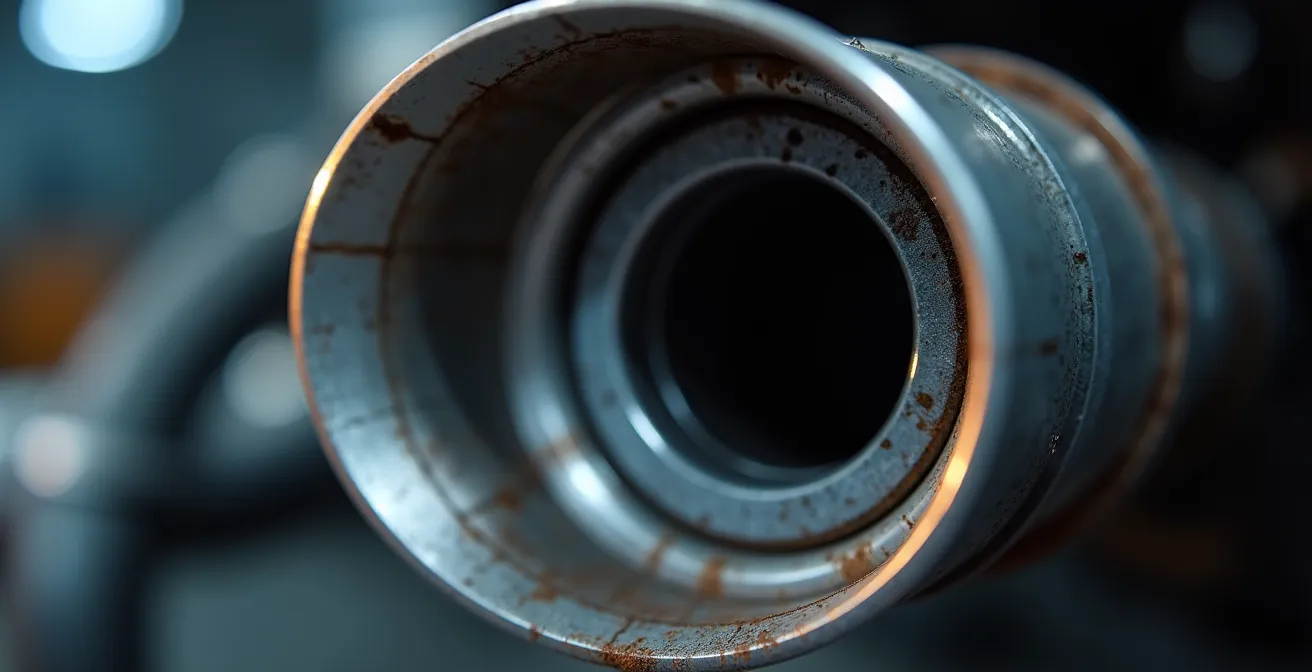 Nahaufnahme einer Klappenabgasanlage während technischer Prüfung
