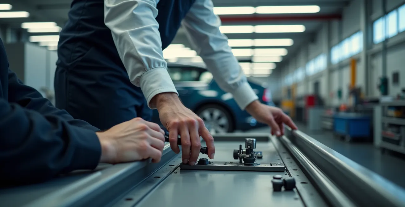 Professioneller Einbau eines ergonomischen Autositzes in einer deutschen Fachwerkstatt.