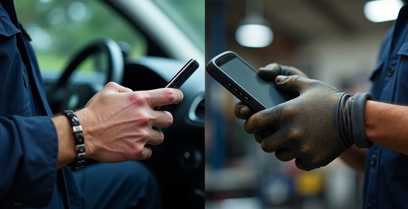 Vergleich zwischen Smartphone-Diagnose und professionellem Handgerät in Werkstattumgebung