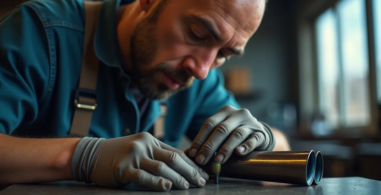 Detailaufnahme von Titan-Endrohren mit charakteristischer Verfärbung