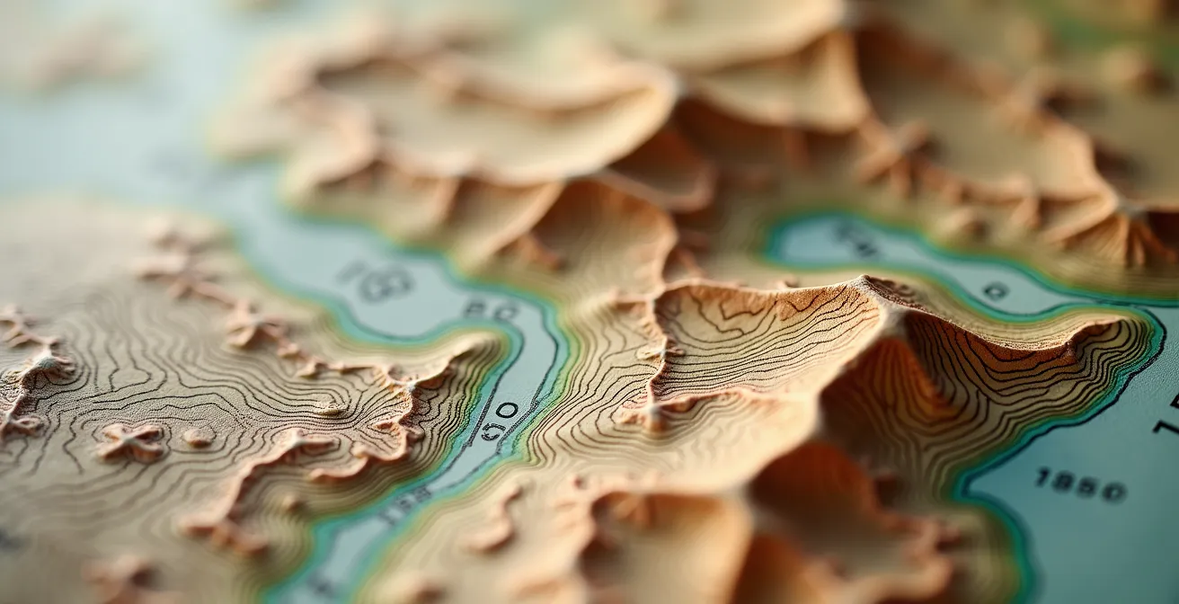 Detailaufnahme einer topografischen Karte mit Markierungen für Aussichtspunkte